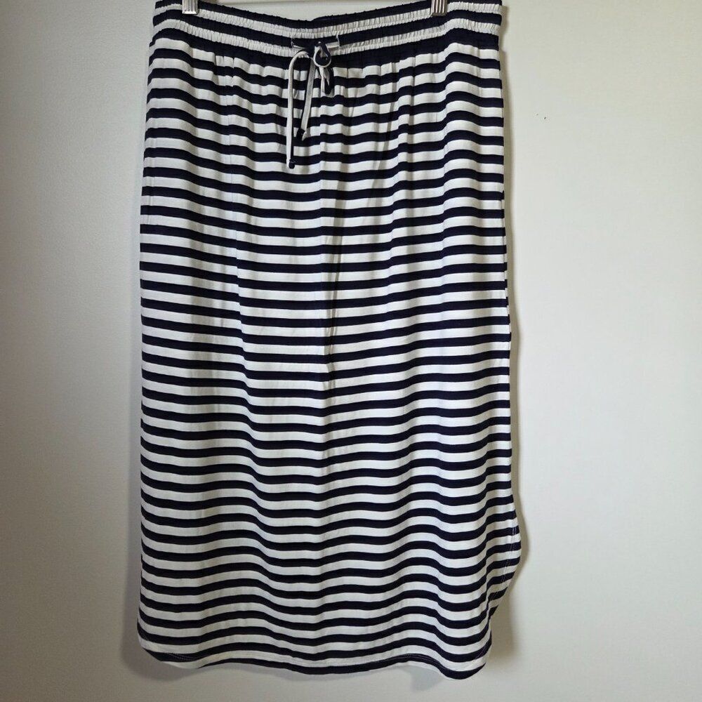NEVER WORN DIP STRIPED CURVED HEM MIDI SKIRT DRAWSTRING SIZE LARGE